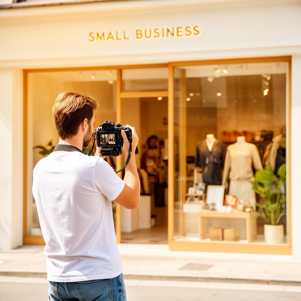Creator shooting content for a small business